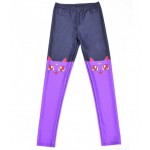 Navy Blue Purple Moon Cat Cartoon Print Yoga Fitness Leggings Tights Pants
