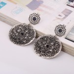 Silver Vintage Diamante Round Fancy Bohemian Ethnic Earrings Ear Drops