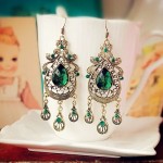 Green Gemstone Gold Bohemian Boho Ethnic Glamorous Earrings Ear Drops