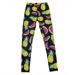Navy Blue Pineapples Watermelons Print Yoga Fitness Leggings Tights Pants