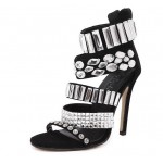Black Suede Rhinestiones Gladiator High Stiletto Heels Pumps Sandals Shoes