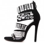 Black Suede Rhinestiones Gladiator High Stiletto Heels Pumps Sandals Shoes