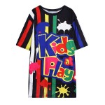 Black Colorful Kids Play Harajuku Comic Funky Short Sleeves T Shirt Top