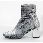 Grey Velvet Suede Blunt Head Silver High Heels Ankle Boots Shoes