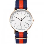 Red Blue Stripes Nylon Strap Round White Dial Watch Gold Silver Case 40mm 36 mm