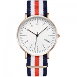 Blue Red White Stripes Nylon Strap Round White Dial Watch Gold Silver Case 40mm 36 mm