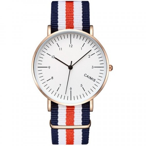 Blue Red White Stripes Nylon Strap Round White Dial Watch Gold Silver Case 40mm 36 mm