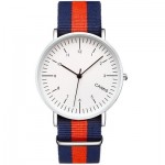 Red Blue Stripes Nylon Strap Round White Dial Watch Gold Silver Case 40mm 36 mm