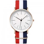 Red Blue White Stripes Nylon Strap Round White Dial Watch Gold Silver Case 40mm 36 mm