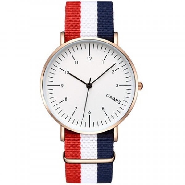 Red Blue White Stripes Nylon Strap Round White Dial Watch Gold Silver Case 40mm 36 mm