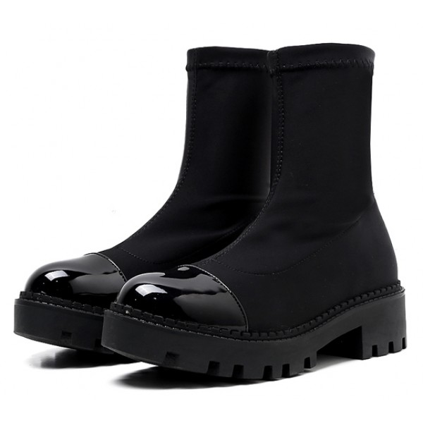 Black Patent Punk Rock Chunky Cleated Sole Block Platforms Shoes Boots