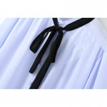 Blue Black Ribbon Bow Vintage Chiffon Long Sleeves Blouse Shirt