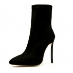 Black Point Head Mid Length Stiletto High Heels Boots Shoes