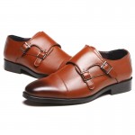 Brown Monk Strap Oxfords Loafers Dress Dapper Man Shoes Flats