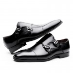 Black Monk Strap Oxfords Loafers Dress Dapper Man Shoes Flats