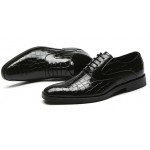 Black Croc Lace Up Oxfords Loafers Dress Dapper Man Shoes Flats