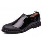 Black Glossy Patent Wingtip Mens Business Loafers Dress Flats Shoes