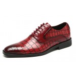 Burgundy Croc Lace Up Oxfords Loafers Dress Dapper Man Shoes Flats