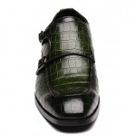 Green Croc Monk Strap Oxfords Loafers Dress Dapper Man Shoes Flats