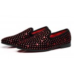 Black Red Diamante Crystals Studs Loafers Dress Flats Shoes