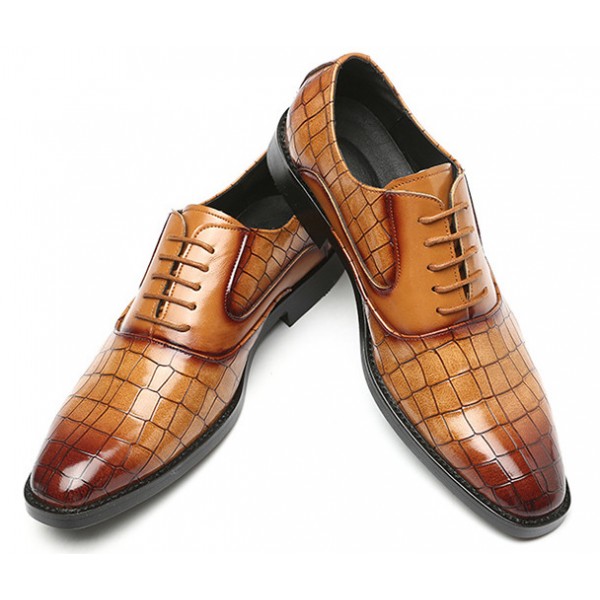 Brown Croc Lace Up Oxfords Loafers Dress Dapper Man Shoes Flats