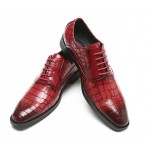 Burgundy Croc Lace Up Oxfords Loafers Dress Dapper Man Shoes Flats