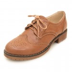 Brown Leather Lace Up Vintage Womens Oxfords Flats Shoes