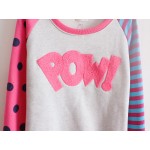 Pink Stripes Polkadots POW Long Sleeve Fleece Sweatshirts Tops