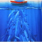Blue Numerous Sharks Under Boat Short Sleeves Mens T-Shirt