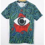 Blue Bloody Totem Triangle Eyes Short Sleeves Mens T-Shirt