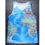 Blue Earth Globe World Map Net Sleeveless Mens T-shirt Vest Sports Tank Top