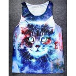Blue Galaxy Universe Cat Net Sleeveless Mens T-shirt Vest Sports Tank Top