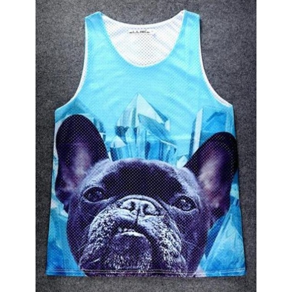 Blue Giant Cute Pug Dog Net Sleeveless Mens T-shirt Vest Sports Tank Top