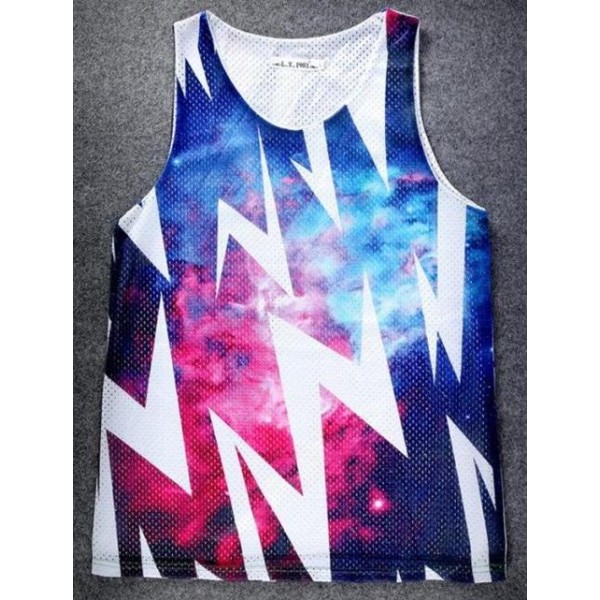 Blue Thunder Sparkles Galaxy Universe Net Sleeveless Mens T-shirt Vest Sports Tank Top