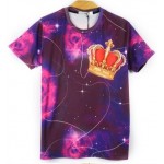 Purple Galaxy Universe Red Crown Short Sleeves Mens T-Shirt