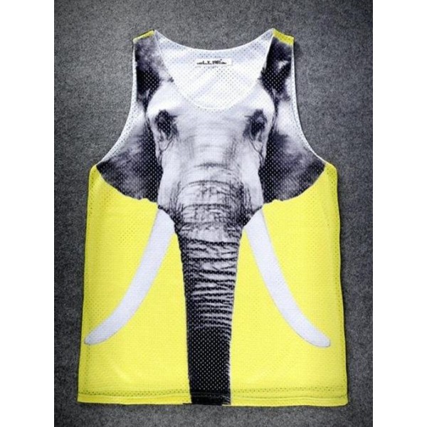 Yellow Giant Elephant Net Sleeveless Mens T-shirt Vest Sports Tank Top