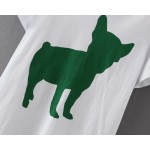 White Green Metallic Dog Shadow Short Sleeves T Shirt Top