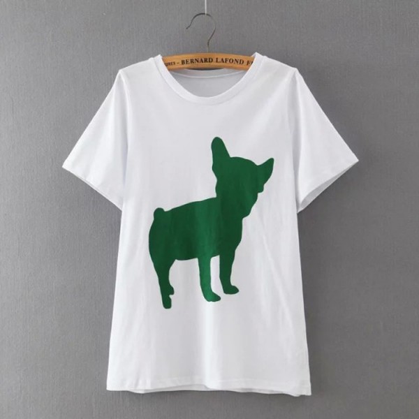 White Green Metallic Dog Shadow Short Sleeves T Shirt Top