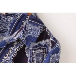 Blue Vintage Totem Retro Pattern Cotton Long Sleeves Blouse Shirt
