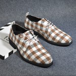 Brown White Checkers Plaid Lace Up Mens Oxfords Loafers Dress Shoes Flats