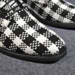 Black White Checkers Plaid Lace Up Mens Oxfords Loafers Dress Shoes Flats