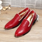 Red Croc Patterned Point Head Patent Leather Loafers Flats Dress Shoes