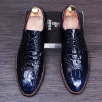 Blue Croc Patent Lace Up Mens Oxfords Loafers Dress Business Shoes Flats