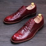 Burgundy Croc Patent Lace Up Mens Oxfords Loafers Dress Business Shoes Flats