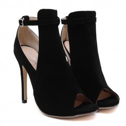 Black Suede Sexy Peep Toe Stiletto Booties High Heels Shoes