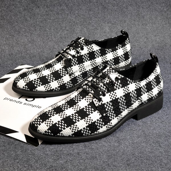 Black White Checkers Plaid Lace Up Mens Oxfords Loafers Dress Shoes Flats
