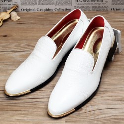 White Croc Patterned Point Head Patent Leather Loafers Flats Dress Shoes