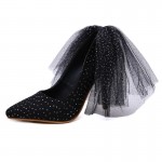 Black Suede Back Bow Diamantes Point Head High Heels Stiletto Shoes