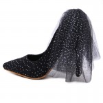 Black Suede Back Bow Diamantes Point Head High Heels Stiletto Shoes