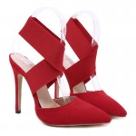 Red Suede Cross Strap Point Head High Heels Stiletto Sandals Shoes